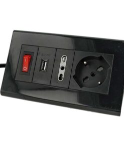 Multipresa Da Tavolo Con USB Nero 1 Presa Schuko 1 Presa Bipasso 10/16A Interruttore Spina 16A Cavo 2 Metri