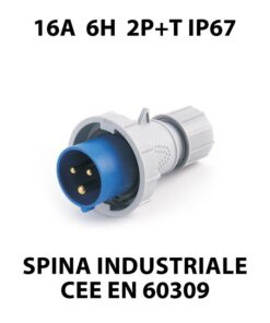 Spina Industriale CEE 3 Poli 16A 6H 220-250V 2P+T IP67
