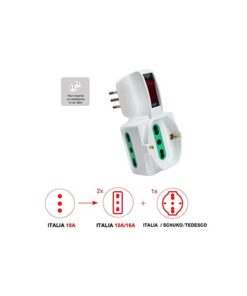 Adattatore Triplo Con Interruttore Spina 10A 2 Prese 10/16A Bipasso + 1 Presa Schuko 250V Bianco XSL1061