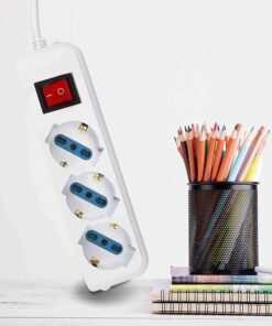 Multipresa Ciabatta Elettrica Cavo 1,5M Con 3 Posti Prese Universale 10/16A Schuko e Interruttore Spina 10A Laterale Bianco