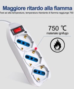 Multipresa Ciabatta Elettrica Cavo 3M Con 3 Posti Prese Universale 10/16A Schuko e Interruttore Spina 10A Laterale Bianco