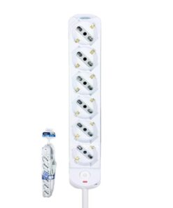 Alternative view of Multipresa Ciabatta Elettrica a 6 Posti 6 Prese Bipasso Schuko 10A/16A con Interruttore e Spina 10A Cavo 1.5 metri Bianco