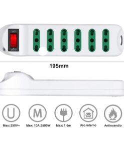 Alternative view of Multipresa Ciabatta Elettrica Cavo 3M Con 6 Posti Prese Bipasso 10/16A 2P+T Interruttore Spina 10A Laterale