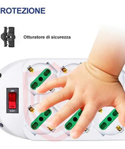 Multipresa Ciabatta Elettrica Con 6 Prese Schuko 10/16A Interruttore Spina 10A Laterale Cavo 1,5M Bianco