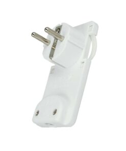 Spina Schuko Piatta Salvaspazio Bianco 16A 250V Uscita Cavo 90 Gradi