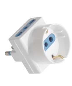Adattatore Tripla Spina Elettrica 2P+T 16A con 2 Presa Bipasso 10A/16A 2P+T e 1 Presa Ita 10A / Schuko 16A 250V Max 1500W Bianco