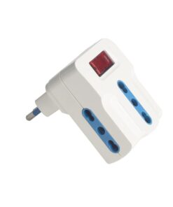Adattatore Triplo con Interruttore Spina 10A con 3 Prese Bipasso 10A/16A 250V Max 1500W Autoprotezione Sovraccarico Bianco