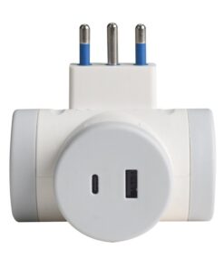 Adattatore con Spina 16A 2 Prese Universali Ita 10A/16A Schuko con 1 USB 2.4A e 1 USB C 3A 5V Carica Rapida Salvaspazio