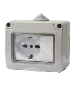 Kit Contenitore Cassetta Elettrica Esterna 1 Presa Schuko Universale +1 Interruttore Con Coperchio Stagno IP55, Montaggio Da Parete Esterno,Omologato IMQ