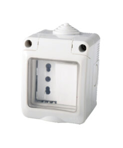 Kit Contenitore Cassetta Elettrica Esterna 1 Presa Bipasso 10/16A+1 Interruttore Con Coperchio Stagno IP55, Montaggio Da Parete Esterno,Omologato IMQ