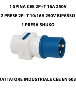 Adattatore Spina Industriale CEE 16A Presa Schuko + Bipasso 10/16A 250V
