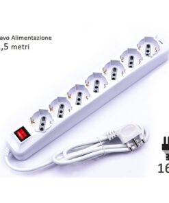 Alternative view of Multipresa Ciabatta Elettrica 7 Posti 10/16A Schuko Cavo 1,5 Metri Max 3500W Spina 16A Laterale SKU-8714