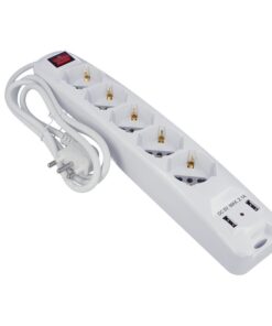 Multipresa Ciabatta Elettrica Spina Con 2 USB 2,1A Cavo 1,5 Metri 5 Posti 2P+T 10/16A Bipasso Schuko Con Interruttore SKU-8715