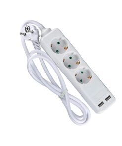 Multipresa Ciabatta Elettrica Con 2 USB e 3 Posti Schuko 10A Cavo Lungo 1,5 Metri Colore Bianco 3X1.5 mmq SKU-8774