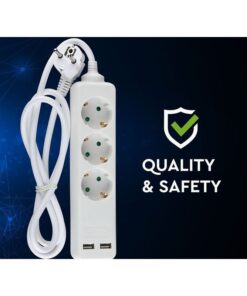 Multipresa Ciabatta Elettrica Con 2 USB e 3 Posti Schuko 10A Cavo Lungo 1,5 Metri Colore Bianco 3X1.5 mmq SKU-8774
