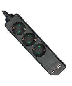 Multipresa Ciabatta Elettrica Con 2 USB e 3 Posti Schuko 10A Cavo Lunga 1,5 Metri Colore Nero 3X1.5 mmq SKU-8776