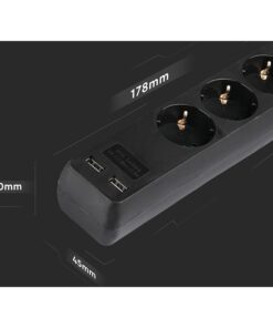 Multipresa Ciabatta Elettrica Con 2 USB e 3 Posti Schuko 10A Cavo Lunga 1,5 Metri Colore Nero 3X1.5 mmq SKU-8776