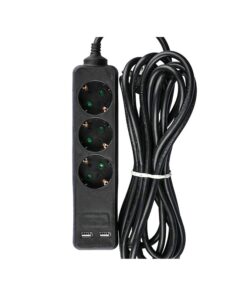 Multipresa Ciabatta Elettrica Con 2 USB e 3 Posti Schuko 10A Cavo Lunga 5 Metri Colore Nero 3X1.5 mmq SKU-8777