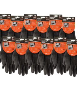 12 Paia Guanti da Lavoro Nero Taglia XL 10 Con Rivestimento in Lattice