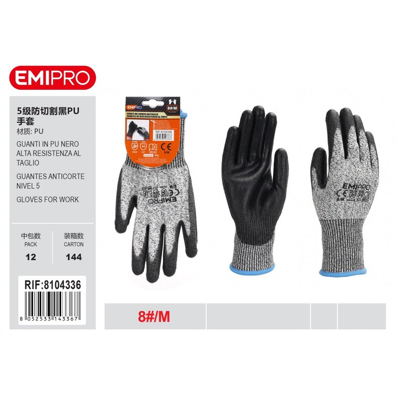 Guanti da Lavoro Livello 5 taglia M/8 colore nero/grigio