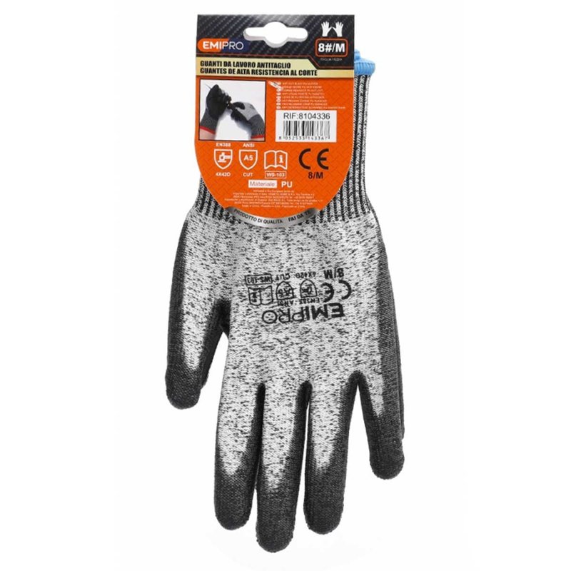 Guanti da Lavoro Livello 5 taglia M/8 colore nero/grigio - immagine 2