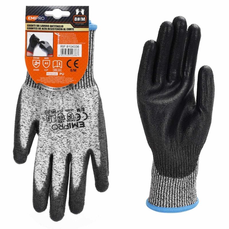 Guanti da Lavoro Livello 5 taglia M/8 colore nero/grigio - immagine 3