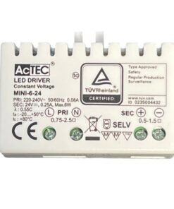 Mini Alimentatore Trasformatore 6W 24V 0,25A IP20 50X32X18,5mm Con Morsetti