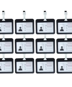 12 Pezzi Porta Badge In PVC Con Corda Doppio Esposizione Nero Interno 85X54mm
