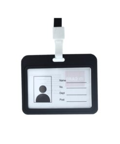 12 Pezzi Porta Badge In PVC Con Corda Doppio Esposizione Nero Interno 85X54mm