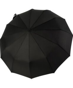 Ombrello Robusto Antivento 3 Pieghe 12 Stecche Teflon 190T 105cm Apertura e Chiusura Automatico Nero Classico