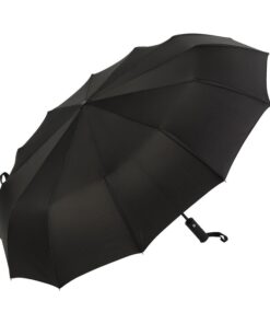 Ombrello Robusto Antivento 3 Pieghe 12 Stecche Teflon 190T 105cm Apertura e Chiusura Automatico Nero Classico