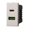 Modulo Presa Caricatore USB 2 Porte 3,1A USB-A + USB Type C Colore Bianco Compatibile Con Bticino Axolute