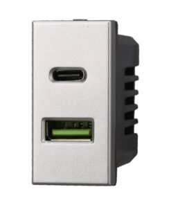 Modulo Presa Caricatore USB 2 Porte 3,1A USB-A + USB Type C Colore Grigio Compatibile Con Bticino Axolute