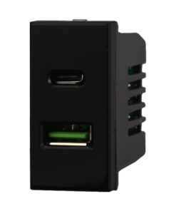 Modulo Presa Caricatore USB 2 Porte 3,1A USB-A + USB Type C Colore Nero Compatibile Con Bticino Axolute