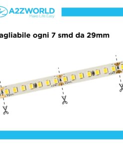24V Striscia Led SMD Da 10 Metri, 20W/M 135lm/W 238SMD/M, Bianco Neutro 4000K, Larga 10mm, Dimmerabile PWM, Tagliabile ogni 7 smd da 29mm, IP20, CRI>80