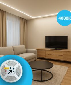 24V Striscia Led SMD Da 10 Metri, 20W/M 135lm/W 238SMD/M, Bianco Neutro 4000K, Larga 10mm, Dimmerabile PWM, Tagliabile ogni 7 smd da 29mm, IP20, CRI>80