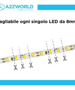 24V Striscia Led SMD Da 10 Metri, Slim da 5mm 8W/M, 110lm/W 120SMD/M, Bianco Freddo 6500K, Tagliabile Ogni Singolo Led da 8mm, Dimmerabile PWM, IP20, CRI>80