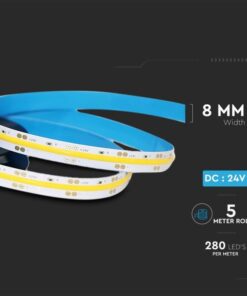 24V Striscia Led COB 4000K 10W/M 950LM/M IP20 5 Metri Larga 8mm SKU-212653