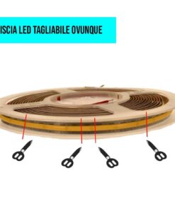 Bobina Striscia LED COB 528 24V, 10W/M, Dimmerabile PWM, Tagliabile Ovunque, IP20, Efficienza 95lm/W, CRI>90, CE, Durata 30000 Ore, 4000K Bianco Neutro MS12634