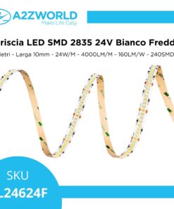 Alternative view of Striscia LED SMD 2835 24V, 5 Metri, Larga 10mm, Freddo 6500K, Super Luminoso 24W/M 4000LM/M 160LM/W 240SMD/M, Dimmerabile PWM, Tagliabile ogni 33mm, IP20, CRI>80
