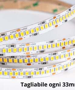 Striscia LED SMD 2835 24V, 5 Metri, Larga 10mm, Freddo 6500K, Super Luminoso 24W/M 4000LM/M 160LM/W 240SMD/M, Dimmerabile PWM, Tagliabile ogni 33mm, IP20, CRI>80