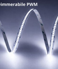 Striscia LED SMD 2835 24V, 5 Metri, Larga 10mm, Freddo 6500K, Super Luminoso 24W/M 4000LM/M 160LM/W 240SMD/M, Dimmerabile PWM, Tagliabile ogni 33mm, IP20, CRI>80