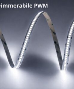 Striscia LED SMD 2835 24V, 5 Metri, Larga 10mm, Neutro 4000K, Super Luminoso 24W/M 4000LM/M 160LM/W 240SMD/M, Dimmerabile PWM, Tagliabile ogni 33mm, IP20, CRI>80