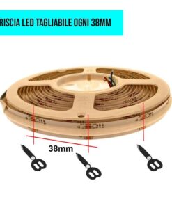 Bobina Striscia Striscia LED RGBCW COB910 24V, 18W/M, Dimmerabile PWM, Tagliabile ogni 3,85cm IP20, Luce RGB CCT 2700K-6500K, CRI>90, CE, Durata 30000 Ore MS32027