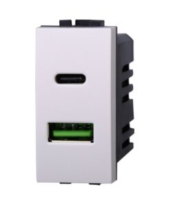 Modulo Presa Caricatore USB 2 Porte 3,1A USB-A + USB Type C Colore BIANCO Compatibile Con Bticino Living Light