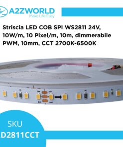 Alternative view of Striscia LED COB SPI WS2811 24V, 10W/m, 10 Pixel/m, 10m, dimmerabile PWM, 10mm, Disponibile in 4 Colorazioni (CCT 2700K-6500K)