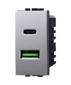 Modulo Presa Caricatore USB 2 Porte 3,1A USB-A + USB Type C Colore GRIGIO Compatibile Con Bticino Living International