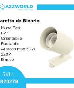 Porta Faretto da Binario Mono Fase, Attacco E27 orientabile e ruotabile, Max 50W 220V, Bianco