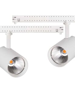 2 Kit Fari LED Binario Trifase 30W 4000LM, Corpo Bianco Luce 4000K, CRI>90 UGR<19 Angolo 120°, D85X128mm, Driver Alimentatore a Scomparsa Lunga 289mm CB58130WN