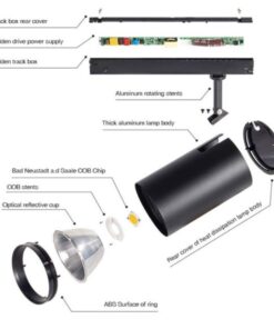Alternative view of 2 Kit Fari LED Binario Trifase 30W 4000LM, Corpo Nero Luce 3000K, CRI>90 UGR<19 Angolo 120°, D85X128mm, Driver Alimentatore a Scomparsa Lunga 289mm CB58130BC